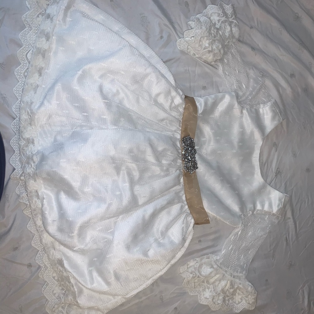 White with tan belt 4T girls dress